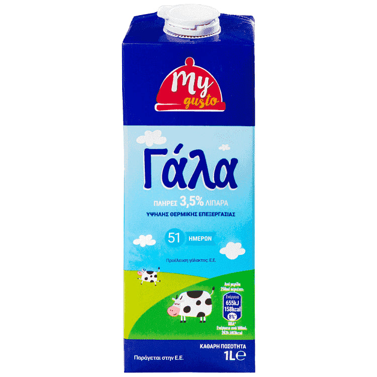 My Gusto Γάλα Υψηλής Θερμικής Επεξεργασίας 3,5% Λιπαρά 1lt