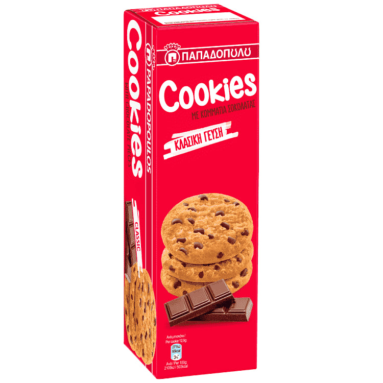 Παπαδοπούλου Μπισκότα Cookies Με Κομμάτια Σοκολάτας 180gr