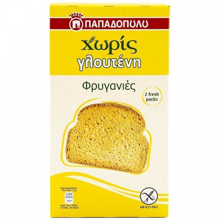 Παπαδοπούλου Φρυγανιές Χωρίς Γλουτένη 165gr