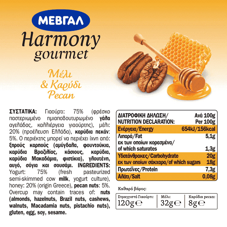 Harmony Επιδόρπιο Γιαουρτιού Gourmet Μέλι & Καρύδι 160gr