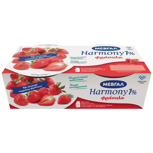 Μεβγάλ Harmony Επιδόρπιο Γιαουρτιού 1% Φράουλα 2x170gr