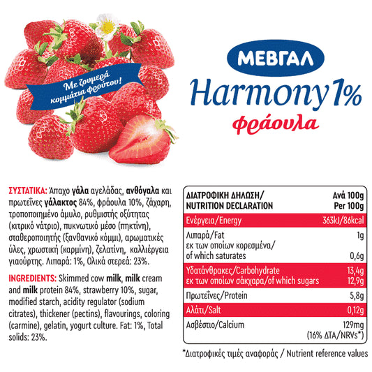 Μεβγάλ Harmony Επιδόρπιο Γιαουρτιού 1% Φράουλα 2x170gr