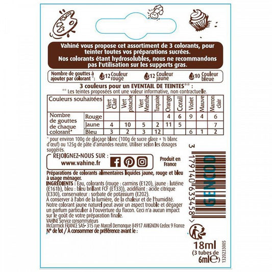 Vahine Χρώματα Ζαχαροπλαστικής Σε Διάλυμα 3x6ml