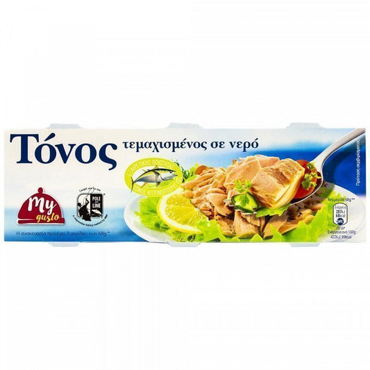 My Gusto Τόνος Τεμαχισμένος Σε Νερό 3x95gr (Στρ.Βαρ.204gr)