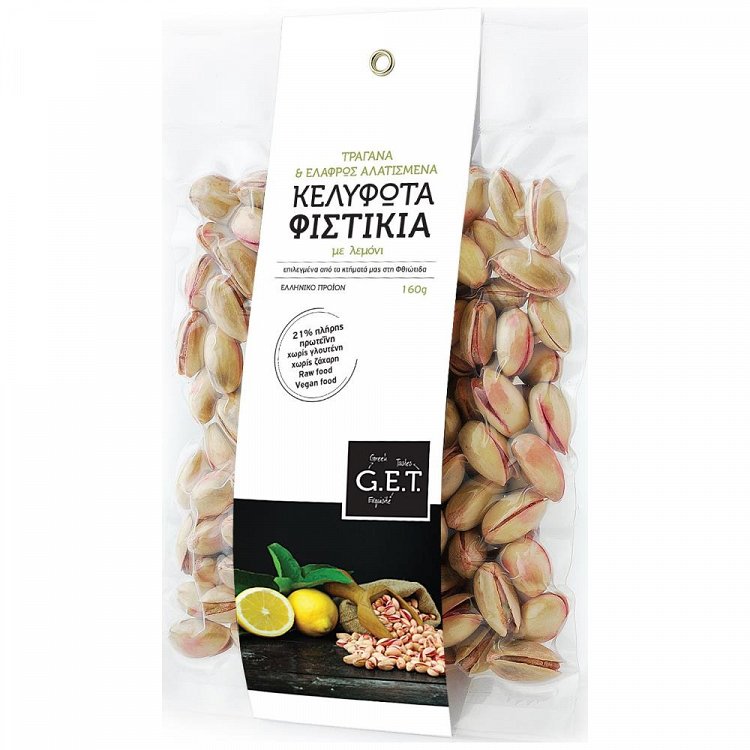 Get Φυστίκι Κελυφωτό Αλατισμένο Με Λεμόνι 160gr