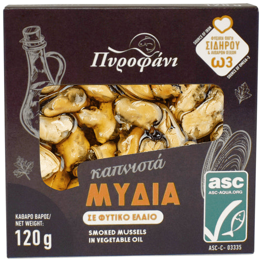 Πυροφάνι Μύδια Πακπνιστά Σε Λάδι 120gr