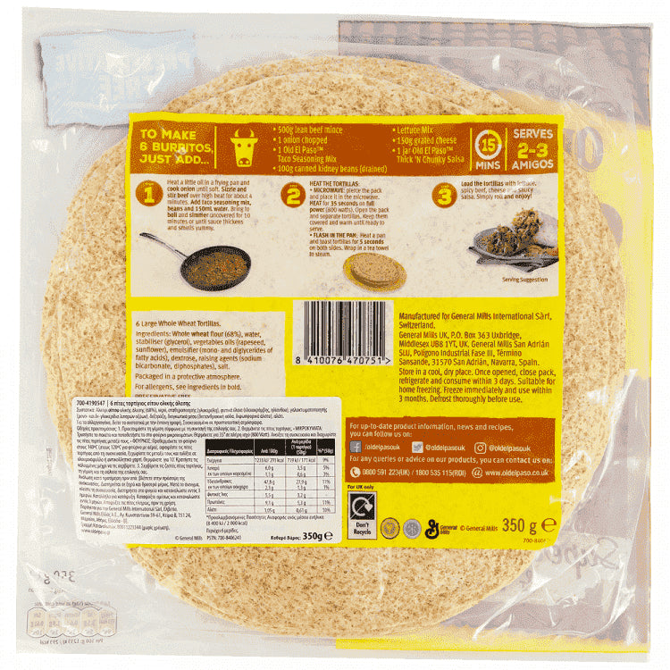 Old El Paso Tortillas Ολικής 6τεμ 350gr