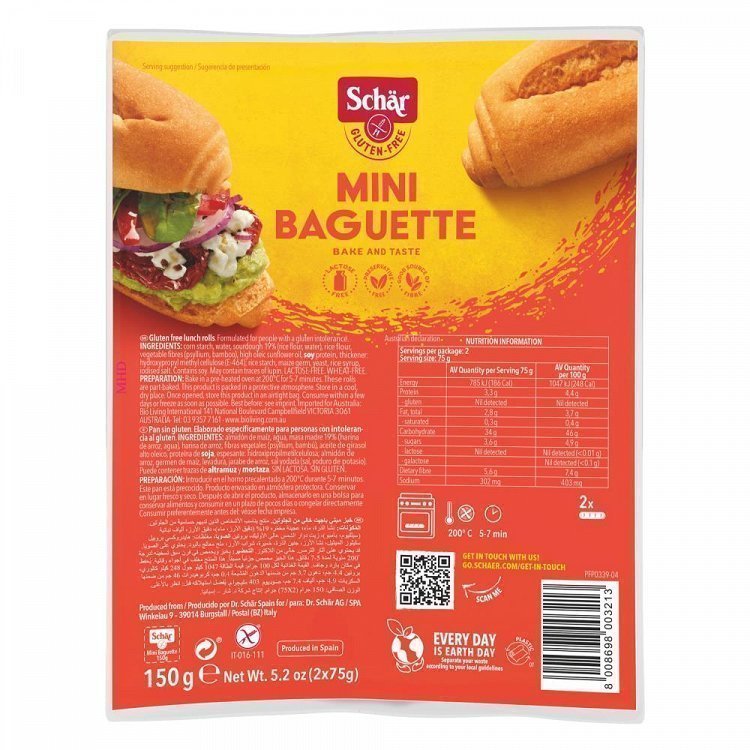 Schar Λευκές Μπαγκέτες Χωρίς Γλουτένη 2τεμ 150gr