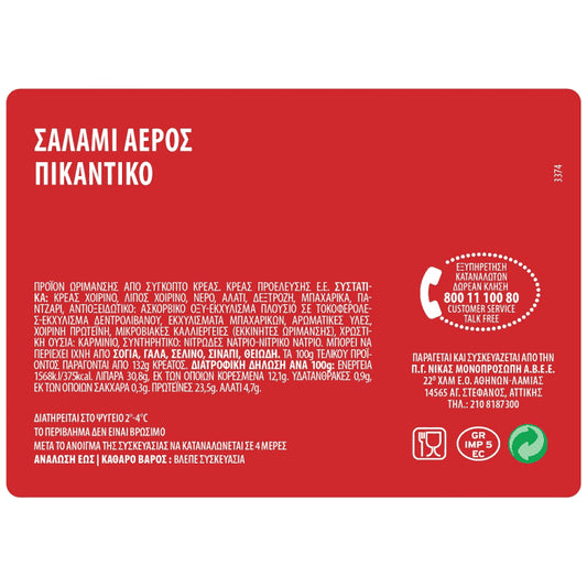 Νίκας Σαλάμι Αέρος Πικάντικο Εγχώριο Τιμή Κιλού