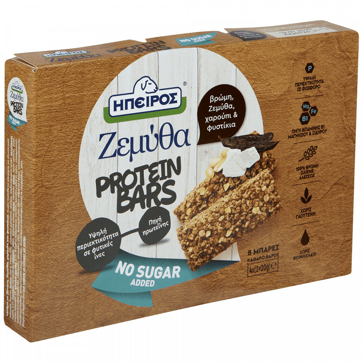 Ήπειρος Ζεμύθα Protein Bars Χαρούπι Φυστίκια Χωρίς Προσθήκη Ζάχαρης 4x,40gr